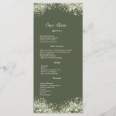 Fijne Bloemen op Olive Green Wedding Menu (Voorkant)