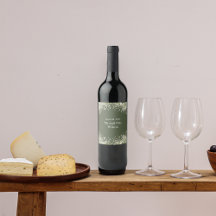 Fijne Bloemen op Olive Green Wedding Wijn Label