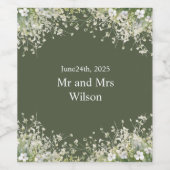 Fijne Bloemen op Olive Green Wedding Wijn Label Wijn Etiket (Enkel label)