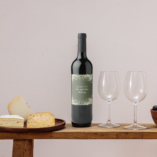 Fijne Bloemen op Olive Green Wedding Wijn Label Wijn Etiket