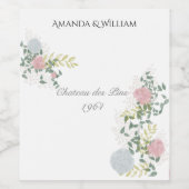 Fijne bloemenaquarel bruiloft wijn etiket (Enkel label)