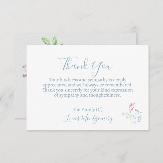 Fijne bloemenbegrafenis dank u, sympathie notitiekaartje (Voorkant / Achterkant)
