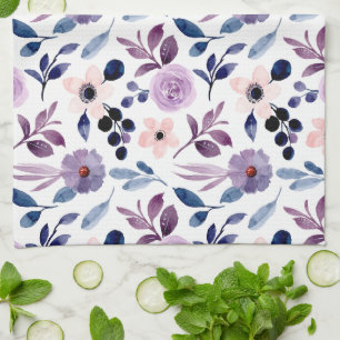 Fijne bloemendesign met marine lavendelbladeren theedoek