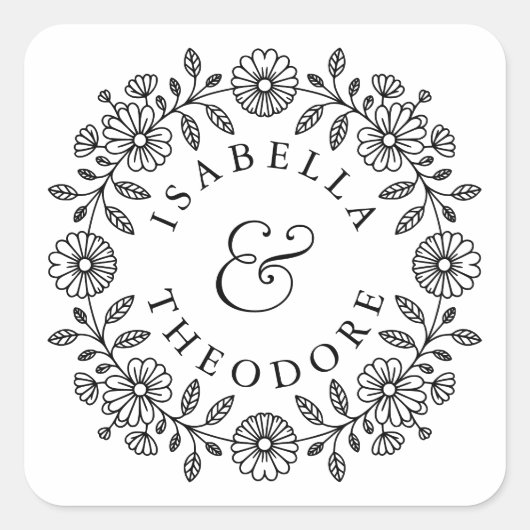 Fijne bloemenkrans Koppelnamen Labels op Maat (Voorkant)