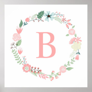 Fijne bloemenkrans monogram poster