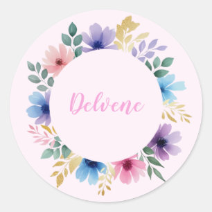Fijne bloemenkrans ronde sticker
