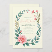 Fijne bloemenslinger uitnodiging (Voorkant / Achterkant)