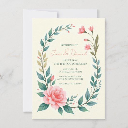 Fijne bloemenslinger uitnodiging (Voorkant)