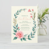 Fijne bloemenslingerin uitnodiging (Staand voorkant)