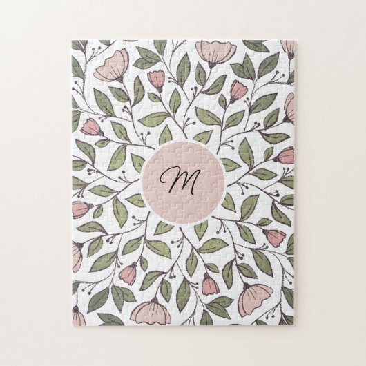 Fijne bloemige aangepaste monogram legpuzzel (Verticaal)