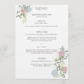 Fijne Bloemige Aquarel Trouwfeest Platte Menu (Voorkant)