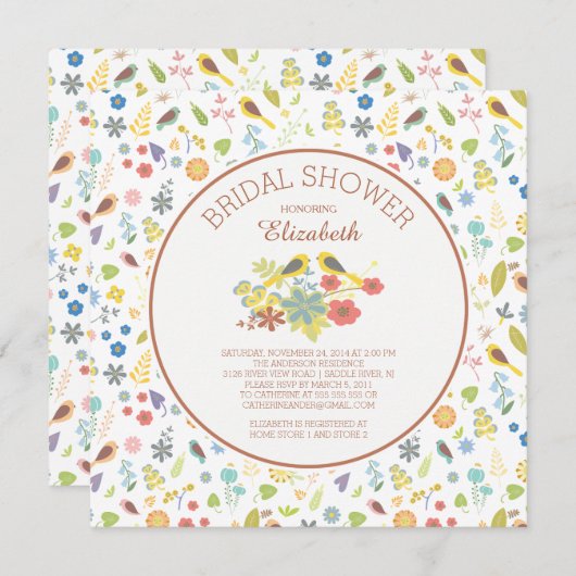 Fijne bloemige liefdesvogel bruiloft uitnodigingen (Voorkant / Achterkant)