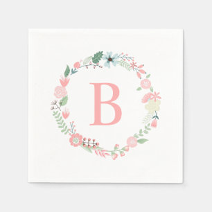 Fijne bloemige monogramkrans servet