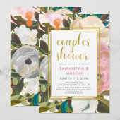 Fijne bloemige Waterverf | Douche voor koppels Kaart (Voorkant / Achterkant)