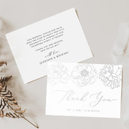Fijne bloemige zilverfolie trouw-bedankkaart folie uitnodiging