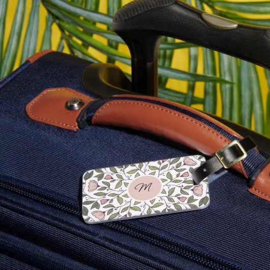 Fijne bloemrijke aangepaste monogram bagagelabel (Voorkant Insitu 3)