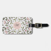Fijne bloemrijke aangepaste monogram bagagelabel (Voorkant horizontaal)