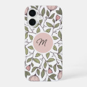 Fijne bloemrijke aangepaste monogram iPhone 16 hoesje (Achterkant)