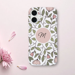 Fijne bloemrijke aangepaste monogram  iPhone 16 hoesje