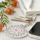 Fijne bloemrijke aangepaste monogram  sleutelhanger (Voorkant Rechts)