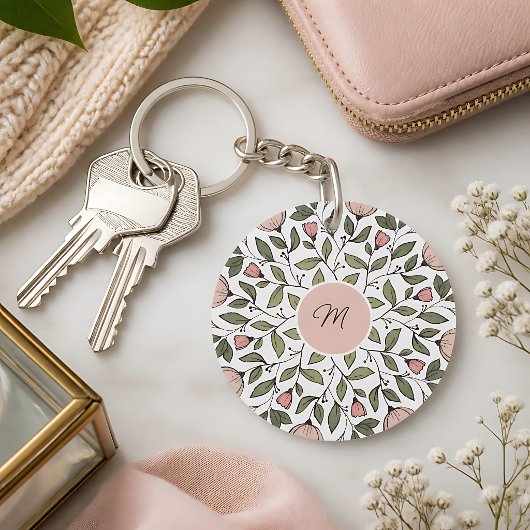 Fijne bloemrijke aangepaste monogram  sleutelhanger