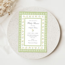 Fijne bloemrijke rand baby shower uitnodiging