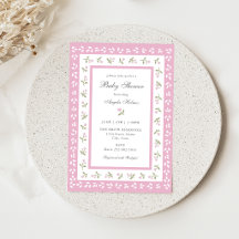 Fijne bloemrijke rand baby shower uitnodiging