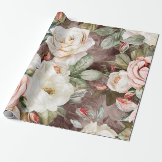 Fijne  Blush roze en witte rozen Cadeaupapier (Uitgerold)