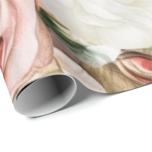 Fijne  Blush roze en witte rozen Cadeaupapier (Rol Hoek)