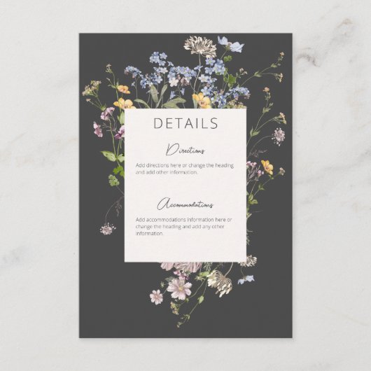 Fijne Boho Wildbloemen Houtskool Details Informatiekaartje (Voorkant)