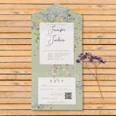 Fijne Boho Wildbloemen Sage Green QR-code All In One Uitnodiging