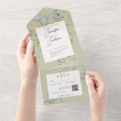 Fijne Boho Wildbloemen Sage Green QR-code All In One Uitnodiging (Afscheurbaar)