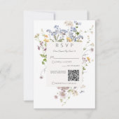 Fijne Boho Wildbloemen Witte Bruiloft QR Code RSVP Kaartje (Voorkant)
