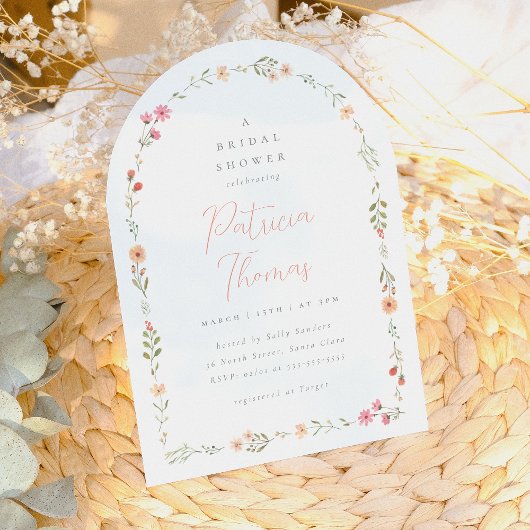Fijne Boho Wilde Bloemen Boog Bruidsdouche Kaart