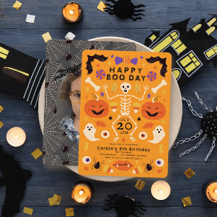 Fijne Boo Dag Skelet Foto Halloween Verjaardag Kaart