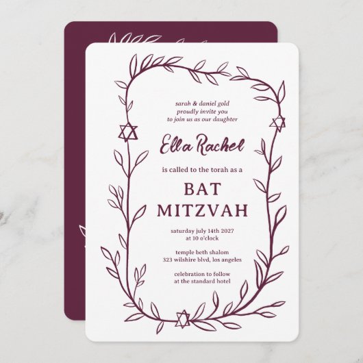 Fijne Botanische Bar Bat Mitswa CUSTOM QR-code Kaart (Voorkant / Achterkant)