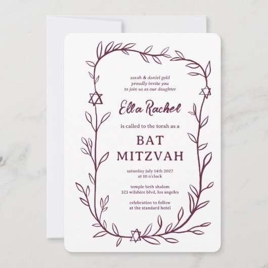 Fijne Botanische Bar Bat Mitswa CUSTOM QR-code Kaart (Voorkant)