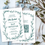 Fijne Botanische Bar Bat Mitswa CUSTOM QR-code Kaart<br><div class="desc">Perfecte kaart om een bat mitswa, bar mitswa of andere Joodse viering aan te kondigen! Hand getekende delicate blad trame art voor u! VOLLEDIG ! Klik hierboven op "Personaliseren" om de tekst te bewerken. Klik op "bewerken met behulp van het ontwerpgereedschap" om de lettertypen, kleuren en plaatsingen aan te passen...</div>