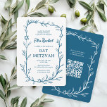 Fijne Botanische Bar Bat Mitswa CUSTOM QR-code Kaart<br><div class="desc">Perfecte kaart om een bat mitswa, bar mitswa of andere Joodse viering aan te kondigen! Hand getekende delicate blad trame art voor u! VOLLEDIG ! Klik hierboven op "Personaliseren" om de tekst te bewerken. Klik op "bewerken met behulp van het ontwerpgereedschap" om de lettertypen, kleuren en plaatsingen aan te passen...</div>
