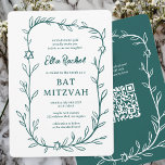 Fijne Botanische Bar Bat Mitswa CUSTOM QR-code Kaart<br><div class="desc">Perfecte kaart om een bat mitswa, bar mitswa of andere Joodse viering aan te kondigen! Hand getekende delicate blad trame art voor u! VOLLEDIG ! Klik hierboven op "Personaliseren" om de tekst te bewerken. Klik op "bewerken met behulp van het ontwerpgereedschap" om de lettertypen, kleuren en plaatsingen aan te passen...</div>