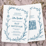 Fijne Botanische Bar Bat Mitswa CUSTOM QR-code Kaart<br><div class="desc">Perfecte kaart om een bat mitswa, bar mitswa of andere Joodse viering aan te kondigen! Hand getekende delicate blad trame art voor u! VOLLEDIG ! Klik hierboven op "Personaliseren" om de tekst te bewerken. Klik op "bewerken met behulp van het ontwerpgereedschap" om de lettertypen, kleuren en plaatsingen aan te passen...</div>