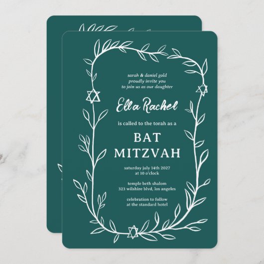 Fijne Botanische Bar Bat Mitswa CUSTOM QR-code Kaart (Voorkant / Achterkant)