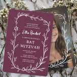 Fijne Botanische CUSTOM FOTO Bar Bat Mitswa Kaart<br><div class="desc">Perfecte kaart om een bat mitswa, bar mitswa of andere Joodse viering aan te kondigen! Hand getekende delicate blad trame art voor u! VOLLEDIG ! Klik hierboven op "Personaliseren" om de tekst te bewerken. Klik op "Bewerken met ontwerpgereedschap" om de lettertypen, kleuren en plaatsingen aan te passen en om uw...</div>