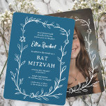 Fijne Botanische CUSTOM FOTO Bar Bat Mitswa Kaart<br><div class="desc">Perfecte kaart om een bat mitswa, bar mitswa of andere Joodse viering aan te kondigen! Hand getekende delicate blad trame art voor u! VOLLEDIG ! Klik hierboven op "Personaliseren" om de tekst te bewerken. Klik op "Bewerken met ontwerpgereedschap" om de lettertypen, kleuren en plaatsingen aan te passen en om uw...</div>