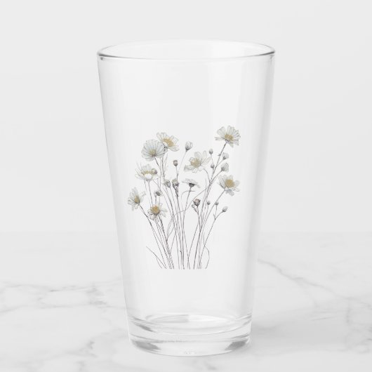 Fijne Botanische Schets van Wilde Bloem Glas (Voorkant)