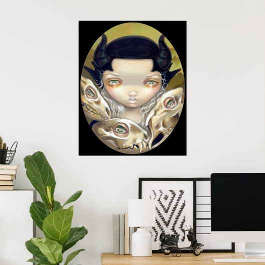 Fijne Botten met een middeleeuwse schedel Poster (Thuiskantoor)