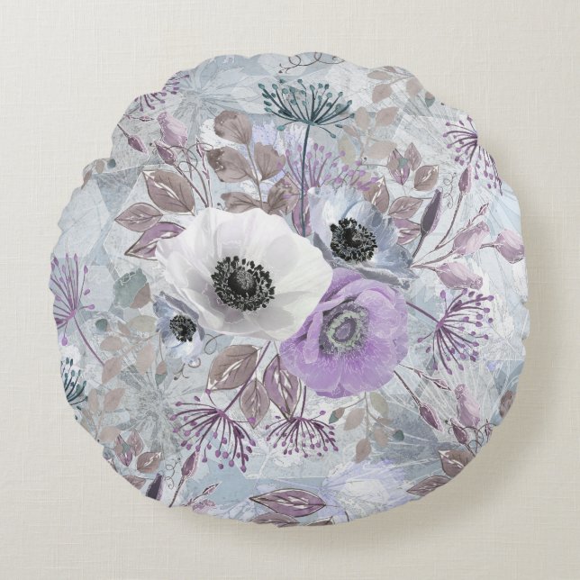 Fijne bouquet van anemonen. rond kussen (Voorkant)