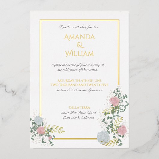 Fijne bruiloftsuitnodiging met goud folie uitnodiging (Voorkant)