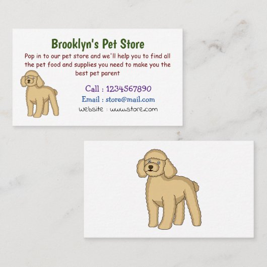 Fijne bruine poedel cartoon illustratie visitekaartje (Voorkant / Achterkant)