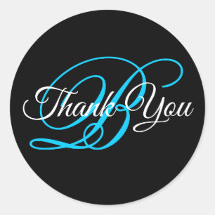 Fijne Calligrafie Aqua Blauwe Monogram Bedankt Ronde Sticker